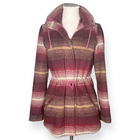 JACK BY BB DAKOTA Wool Blend Hooded Coat Zip Jacket Drawstring Ombre Red Small - Picture 3 of 16